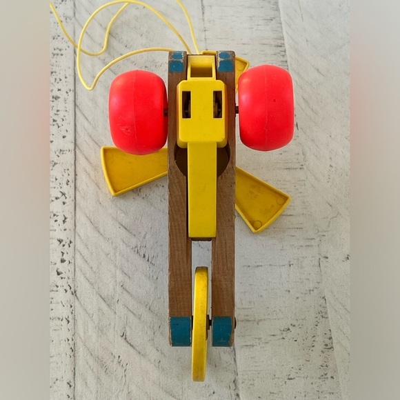 Vintage MINI-COPTER WHIRLYBIRD Fisher Price #448 Helicopter Wooden Pull Toy 1970 - Picture 6 of 9